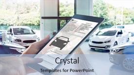  Presentation with man relaxing on massage table - PPT theme enhanced with view of row new car background and a light blue colored foreground