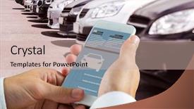  Presentation with trophy award hand holding - Amazing presentation theme having view of row new car backdrop and a soft green colored foreground