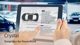  Presentation with man relaxing on massage table - Presentation design featuring view of row new car background and a lemonade colored foreground