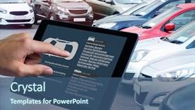  Presentation with man relaxing on massage table - Cool new slide deck with view of row new car backdrop and a ocean colored foreground