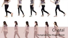  Presentation with running person - Amazing PPT theme having view of running woman walk backdrop and a coral colored foreground