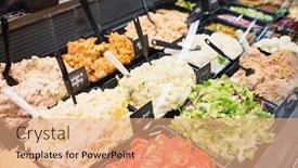  Presentation with sales - Amazing slides having view of sales counter with salads backdrop and a coral colored foreground