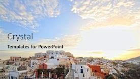  Presentation with santorini - PPT layouts having view of santorini island greece at sunrise background and a light blue colored foreground
