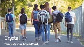  Presentation with kids wheelchair at school - Presentation theme enhanced with view of school kids walk background and a ocean colored foreground