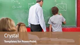  Presentation with solving - Audience pleasing presentation theme consisting of view of schoolboy solving mathematics backdrop and a coral colored foreground