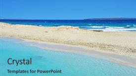  Presentation with beach - Amazing slide deck having view of ses illetes beach backdrop and a light blue colored foreground