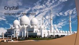  Presentation with abu dhabi - Beautiful slide set featuring view of sheikh zayed mosque backdrop and a ocean colored foreground