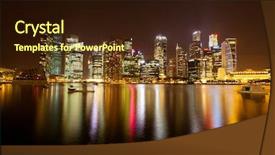  Presentation with night sky plane view - Presentation theme consisting of view of singapore business district background and a wine colored foreground