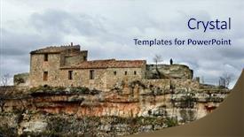  Presentation with ancient village - Cool new slides with view of siurana an ancient village in tarragona spain backdrop and a sky blue colored foreground