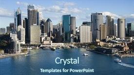  Presentation with sydney - Beautiful slide deck featuring view of skyscrapers and sydney backdrop and a ocean colored foreground