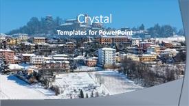  Presentation with hill - PPT theme with view of small town on the hill covered in snow under blue sky in piedmont northern italy background and a teal colored foreground