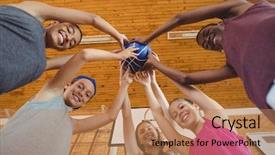  Presentation with basketball court - Presentation theme having view of smiling high school background and a coral colored foreground
