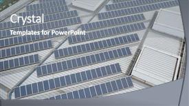  Presentation with solar system - Presentation consisting of eco house sustainable building - aerial view of solar panel background and a gray colored foreground