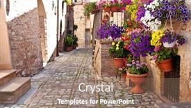  Presentation with medieval - Audience pleasing PPT theme consisting of view-of-spello-medieval-town backdrop and a coral colored foreground