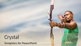  Presentation with archery - Amazing PPT theme having view of sportsman practising archery backdrop and a soft green colored foreground