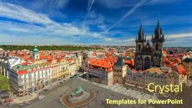  Presentation with city church - Amazing slide deck having view-of-stare-mesto-square backdrop and a violet colored foreground