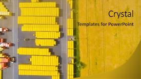  Presentation with container terminal - Beautiful slide deck featuring view of storage and freight backdrop and a gold colored foreground