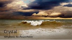  Presentation with natural disasters - Beautiful PPT theme featuring view of storm seascape backdrop and a coral colored foreground