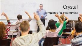  Presentation with students hands raised - PPT theme consisting of view of students with hands background and a light gray colored foreground