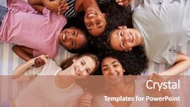  Presentation with teenage - Amazing PPT layouts having portrait female teenager - overhead view of teenage friends backdrop and a coral colored foreground