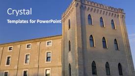  Presentation with city - Presentation design enhanced with view-of-the-aljaferia-palace background and a ocean colored foreground