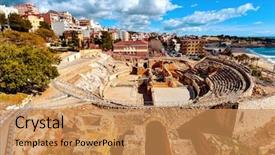  Presentation with roman history - Audience pleasing PPT layouts consisting of roman amphitheater of tarragona spain backdrop and a coral colored foreground