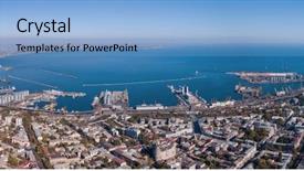  Presentation with sea port - Presentation theme featuring view of the black sea background and a light blue colored foreground