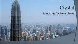  Presentation with shanghai - Cool new PPT layouts with view of the buildings of shanghai china backdrop and a light blue colored foreground