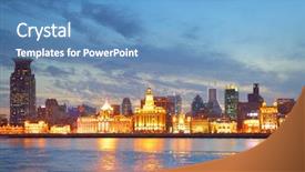  Presentation with china shanghai - Audience pleasing presentation theme consisting of view of the bund shanghai backdrop and a teal colored foreground