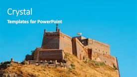  Presentation with mountain top - Slide deck consisting of view-of-the-castle background and a teal colored foreground