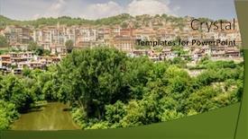  Presentation with city - Slide set having view-of-the-city background and a coral colored foreground