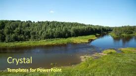  Presentation with river forest - Presentation design enhanced with view-of-the-coniferous-forest background and a tawny brown colored foreground