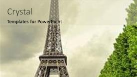  Presentation with eiffel tower paris france - Presentation theme featuring view of the eiffel tower in paris france with an effect of old postcard background and a soft green colored foreground