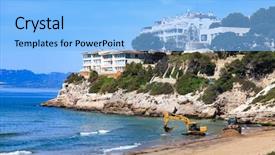  Presentation with bulldozer - Presentation design with view of the empty beach background and a light blue colored foreground