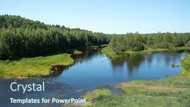  Presentation with river forest - PPT theme featuring view-of-the-forest background and a ocean colored foreground