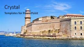  Presentation with fort - Presentation theme having view of the fort saint-jean built in the seventeenth century in marseille france surrounded by the mediterranean sea background and a light blue colored foreground