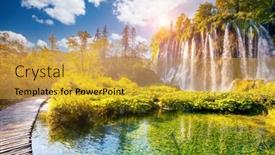  Presentation with popular - Cool new PPT theme with view-of-the-grand-waterfall backdrop and a gold colored foreground