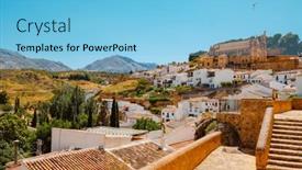  Presentation with church - Slide deck having view-of-the-hillside background and a light blue colored foreground