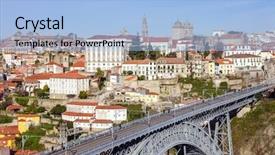  Presentation with historical heritage - Amazing PPT theme having view of the iconic dom luis i bridge that crosses the douro river and the historical ribeira and se district in the city of porto portugal unesco world heritage site backdrop and a light blue colored foreground