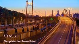  Presentation with sea port - Slide set with view-of-the-industrial-port background and a tawny brown colored foreground