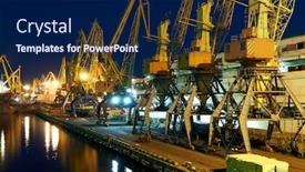  Presentation with sea port - PPT theme having view-of-the-industrial-port background and a navy blue colored foreground