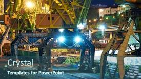  Presentation with sea port - Beautiful presentation theme featuring view-of-the-industrial-port backdrop and a ocean colored foreground