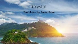  Presentation with island - Colorful PPT theme enhanced with view-of-the-island backdrop and a light blue colored foreground