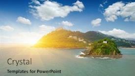  Presentation with island - Slide set featuring view-of-the-island background and a coral colored foreground