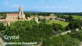  Presentation with city of chicago aerial view - Beautiful PPT theme featuring view of the lerins abbey backdrop and a tawny brown colored foreground