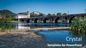 Presentation with long bridge - Presentation design having view-of-the-long-medieval background and a ocean colored foreground