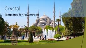  Presentation with square - Colorful slide set enhanced with view-of-the-main-square backdrop and a light blue colored foreground