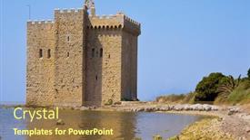  Presentation with monastery - Slide deck with view-of-the-medieval-fortified background and a tawny brown colored foreground