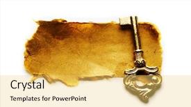  Presentation with close up view of the compass on old paper - Audience pleasing theme consisting of view of the old key backdrop and a yellow colored foreground