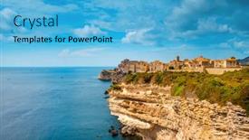  Presentation with old - Presentation design consisting of view-of-the-picturesque-ville background and a teal colored foreground